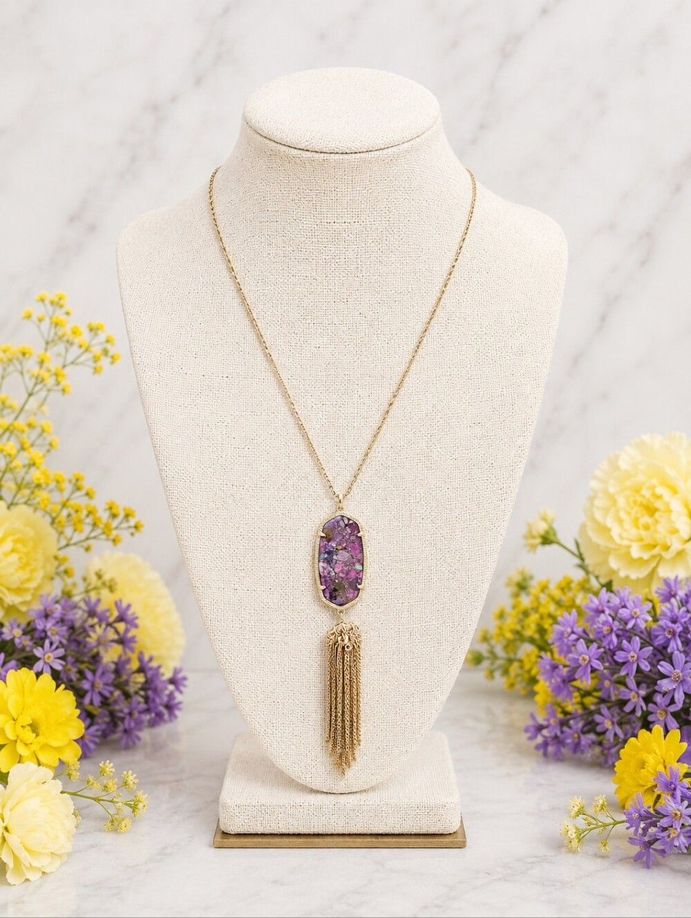 Kendra Scott Rayne Color Bar Necklace | Purple Stone Tassel Pendant | EUC | $98